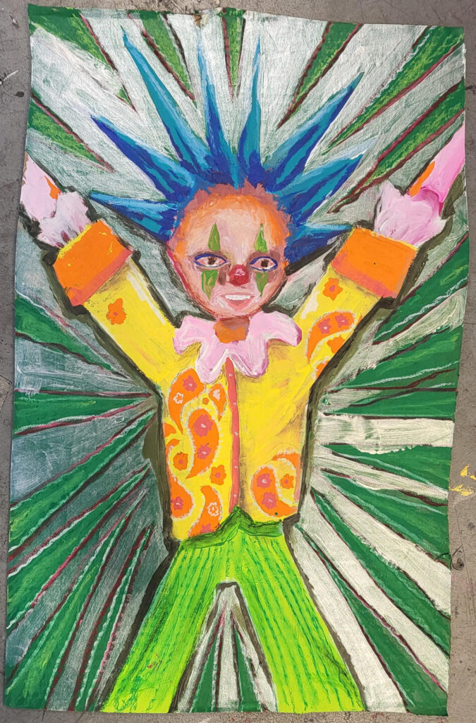 Painting of a clown radiating light